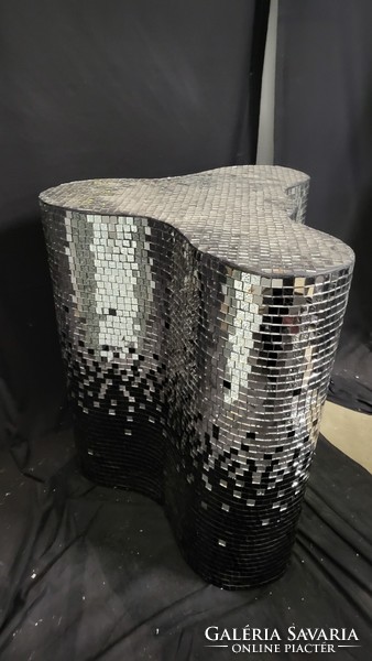 Design tile-down table pedestal covered with mirror mosaics