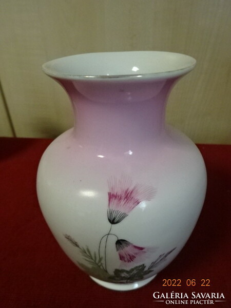 Hollóházi porcelán antik váza, rózsaszín virágos. Vanneki! Jókai.