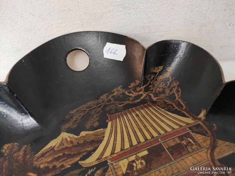 Antique Chinese Painted Gilded Black Lacquer Pressed Wood Curved Shovel 166 5563