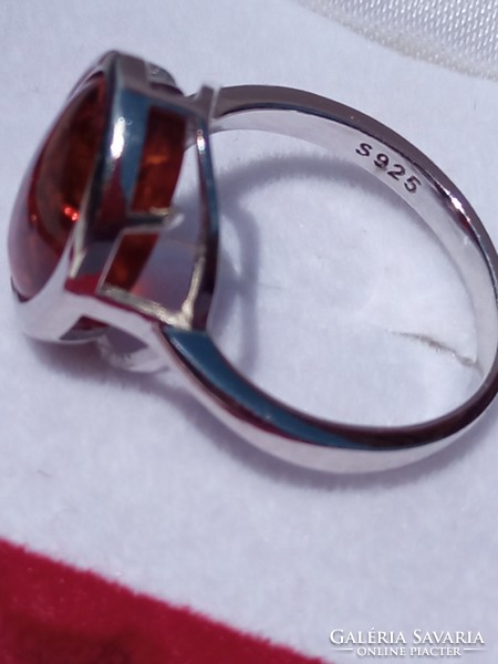 Mézborostyán 925 ezüst gyűrű 54