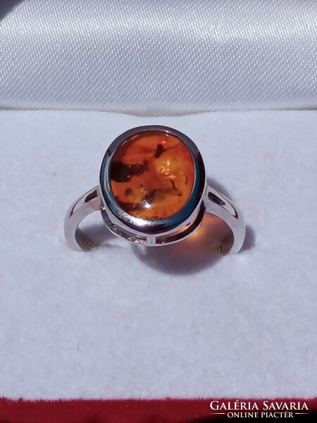 Amber 925 silver ring 57