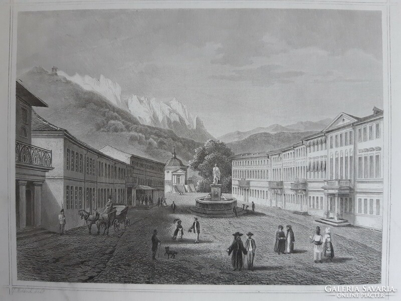 Cca 1840  Ludwig Rohbock: Mehádiai fürdő, acélmetszet
