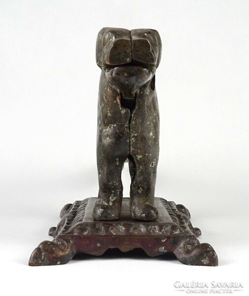 1I454 antique large dog-shaped bronze nutcracker 29 cm