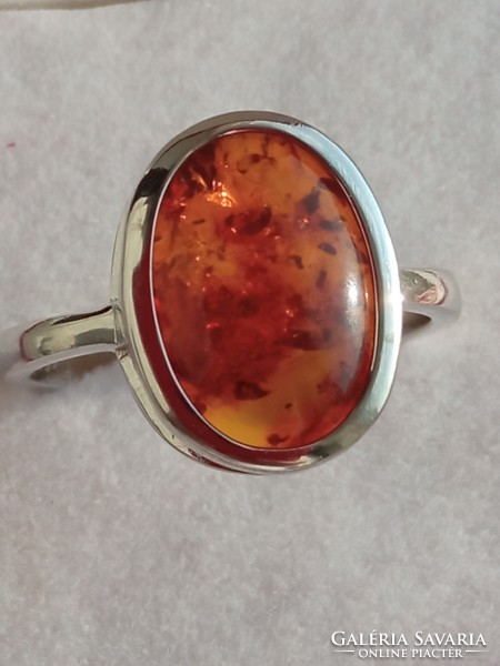 Amber 925 silver ring 58