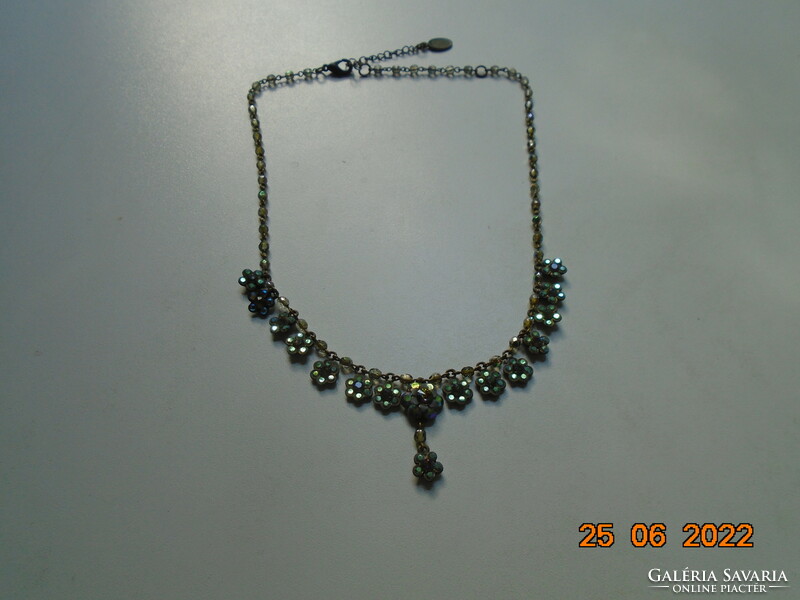 Michal Negrin Marked Handmade Floral Necklace with Swarovski Crystals in Bronze Socket