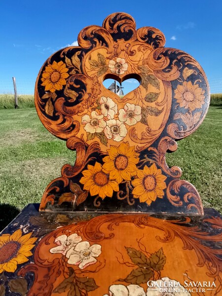 19th century folk sunflower chair with wild roses