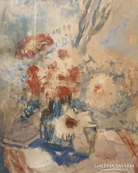 Flower still life with watercolor - plum margit