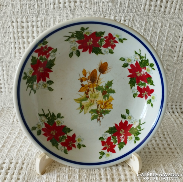 Very rare custom painted marked Zolnay porcelain deep plate with Santa Claus flower pattern