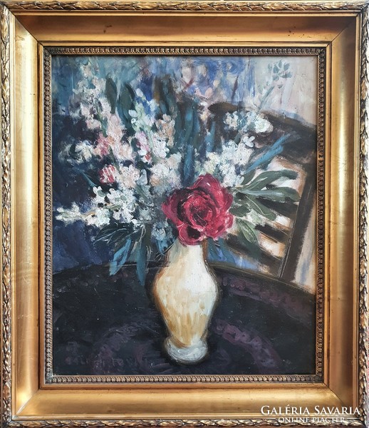 Balogh Ervin 1958 / Virágcsendélet bordó rózsával