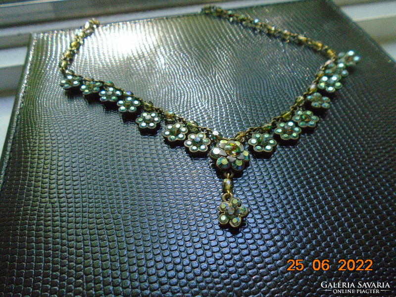 Michal Negrin Marked Handmade Floral Necklace with Swarovski Crystals in Bronze Socket