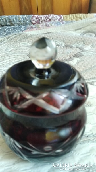 Burgundy engraved polished sugar bowl