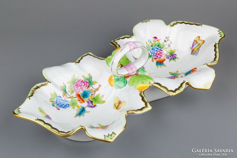 Herend Victoria patterned double leaf shaped large centerpiece # mc1072