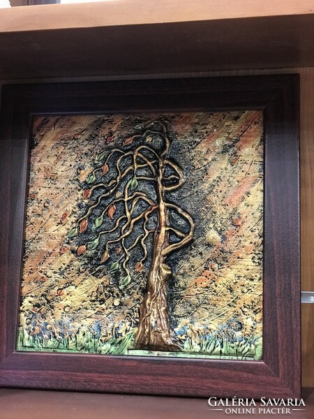 Kézműves kerámia fali kép életfa