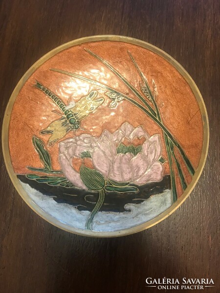 Copper-enamel painted bowl, serving. 15 Cm in diameter. With nice color pattern.
