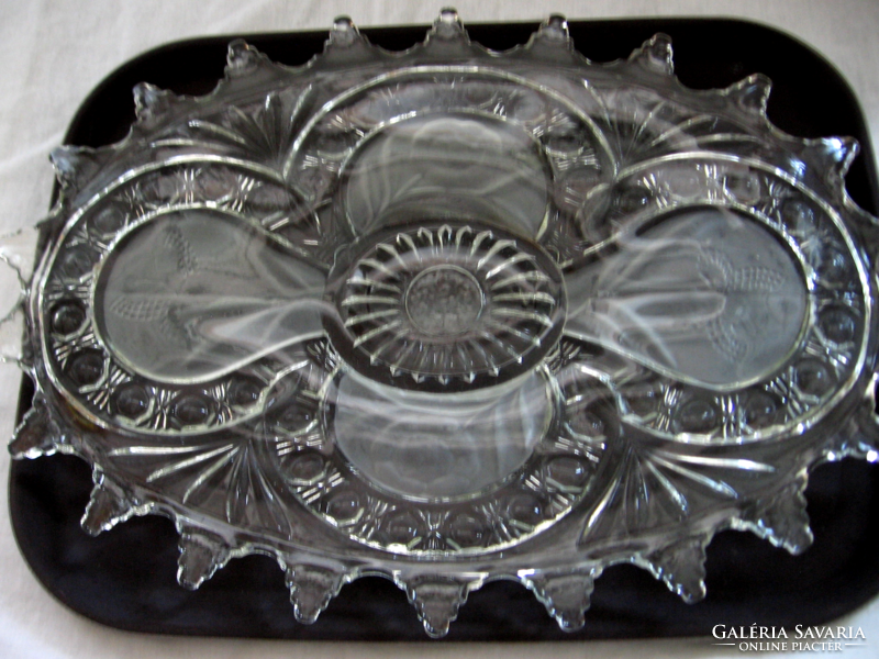 Huge, heavy rosy, butterfly engraved lacy bowl