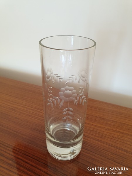Old glass vase with a polished floral pattern, 20 cm