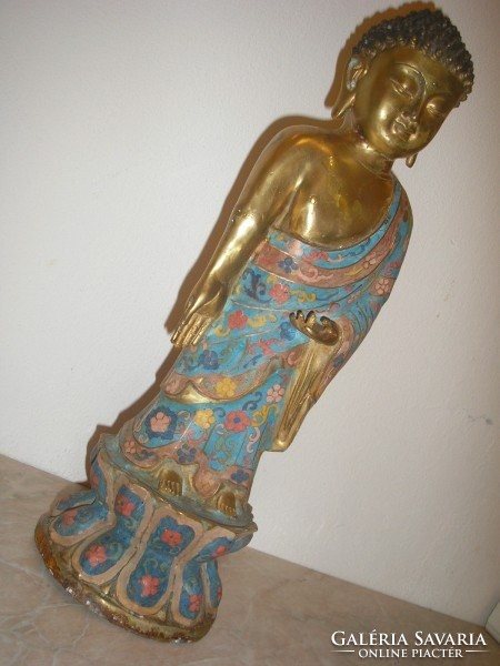E32 Cca:200 éves Antik Aranyozott bronz  buddha  ++ engóbe festéssel igazi  kuriózum 47 cm 4560 gr