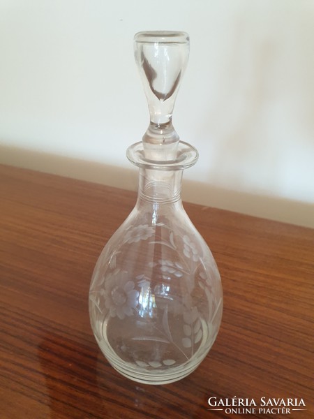 Régi vintage dugós italos üveg csiszolt virágmintás likőrös palack