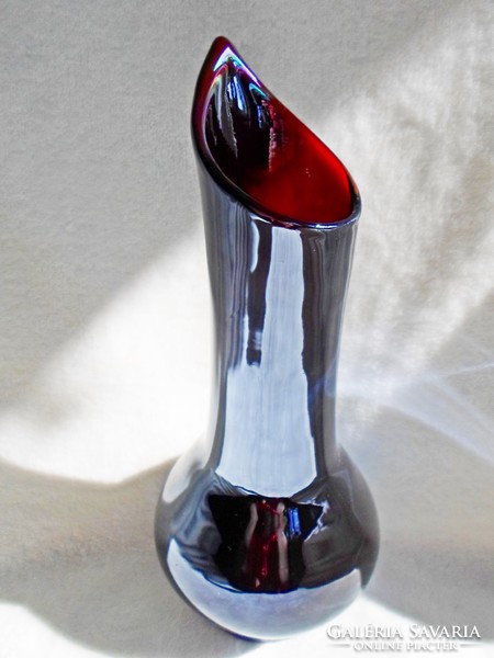 Old purple, eosin large thick glass vase, flawless 27 cm