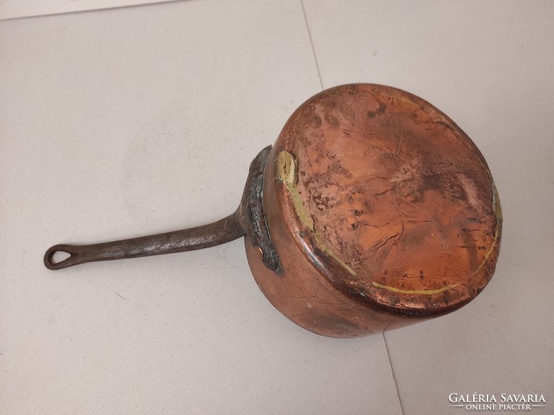 Antique Tinned Kitchen Utensil Copper Frying Pan with Large Heavy Handle Iron 418 5675