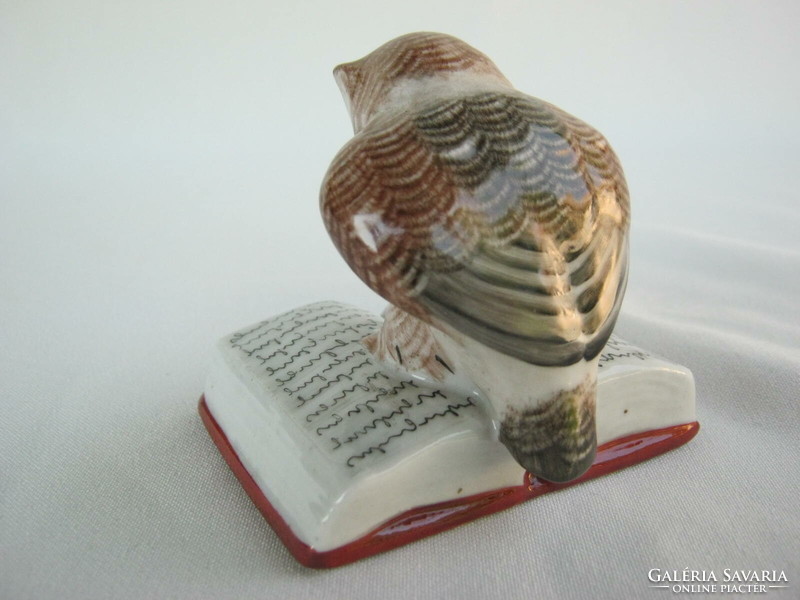 Retro ... Kőbányai Drasche porcelán figura nipp könyvön ülő bölcs bagoly