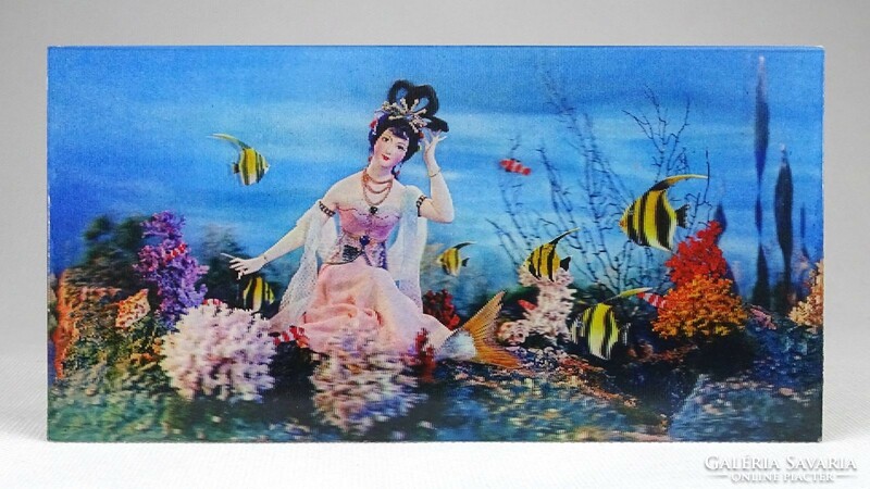 1J717 3 dimenziós retro kínai sellő lány halakkal 3 D képeslap 9.5 x 18.5 cm