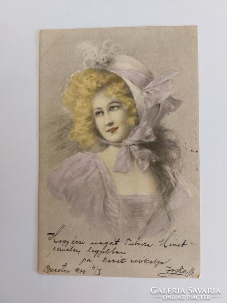Régi képeslap 1900 levelezőlap hölgy kalapban
