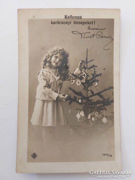 Old Christmas postcard photo postcard with little girl