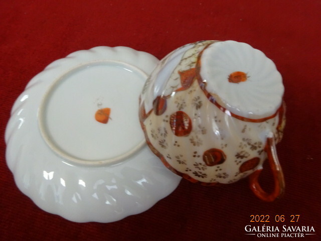 Japán porcelán teáscsésze + alátét, átlátszó, kézi festésű ritka minta. Vanneki! Jókai.