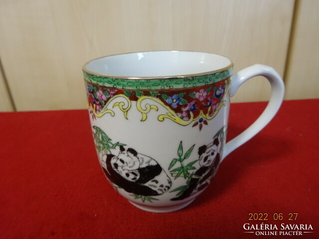 Kínai porcelán pohár, antik, kézi festésű, panda macis. Vanneki! Jókai.