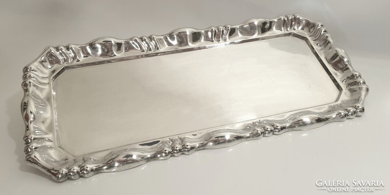 Ezüst (800) art deco hullámos, hólyagos peremű tálca (654 g)
