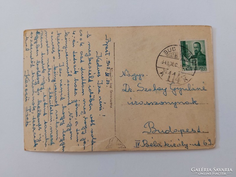 Régi újévi képeslap 1943 rajzos levelezőlap gomba malac lóhere
