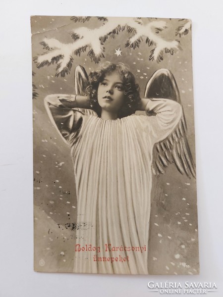 Old Christmas postcard 1907 photo postcard with little girl