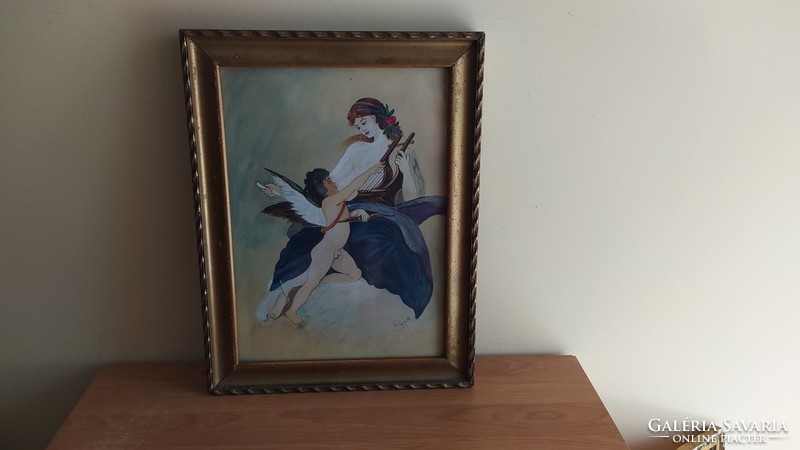 Kedves kis angyalkás festmény 46x35 cm