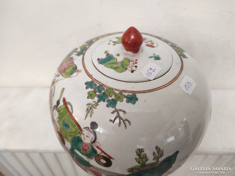 Antik kínai porcelán tojás alakú sokalakos színes fedeles urna váza életkép jelenettel 159 5618