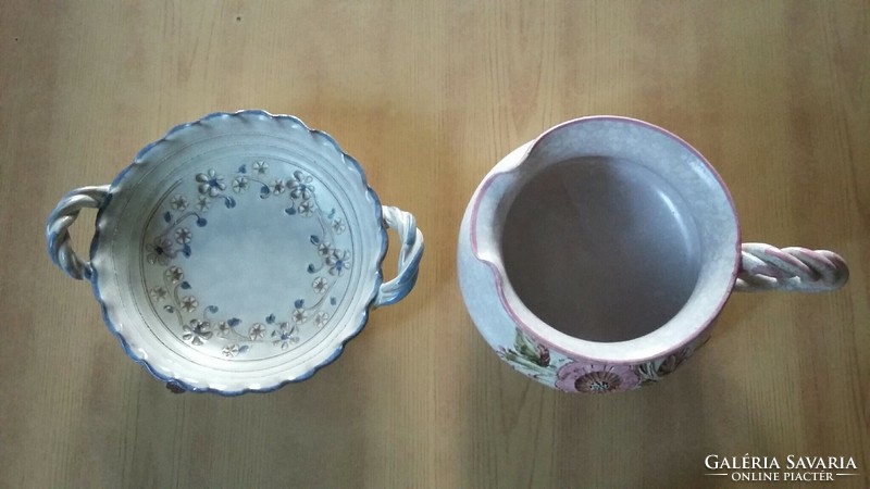 Two floral patterned Austrian ainring pottery, sauce pourer / vase and serving