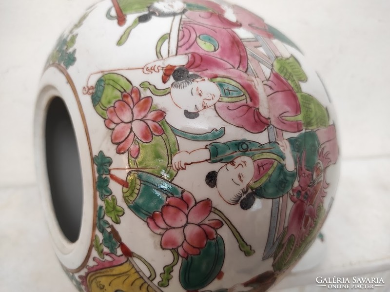 Antik kínai porcelán tojás alakú sokalakos színes fedeles urna váza életkép jelenettel 159 5618