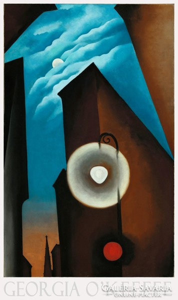 Modern art poster georgia o'keeffe new york street with moon 1925 architecture cityscape lamp night