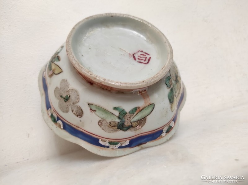 Antik kínai porcelán virág festéses színes belül zöld mázas 158 5613