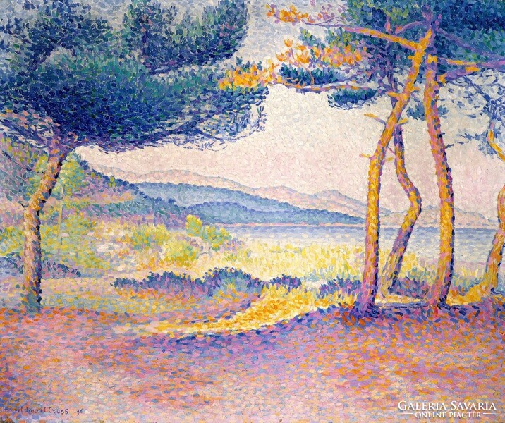 Henri-edmond cross - trees by the beach - reprinted canvas reprint