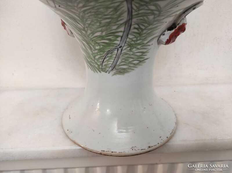 Antik kínai porcelán nagy festett madár növény motívumos feliratos váza 625 5641