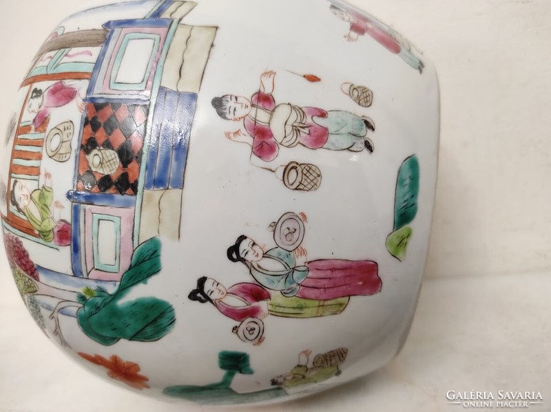 Antique Chinese Porcelain Egg Shaped Multicolored Colored Lid Urn Vase with Life Scene 157 5612