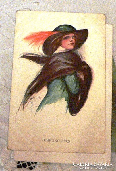 Antique postcards with ladies in hats