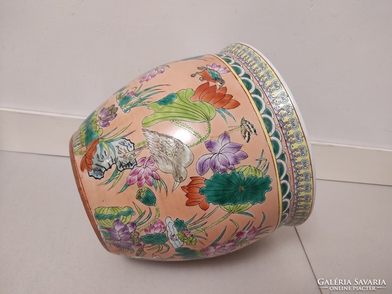 Antik kínai porcelán tojás alakú madár növény mintás színes kaspó belül aranyhalak 190 5631