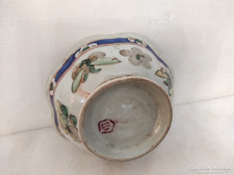 Antik kínai porcelán virág festéses színes belül zöld mázas 158 5613