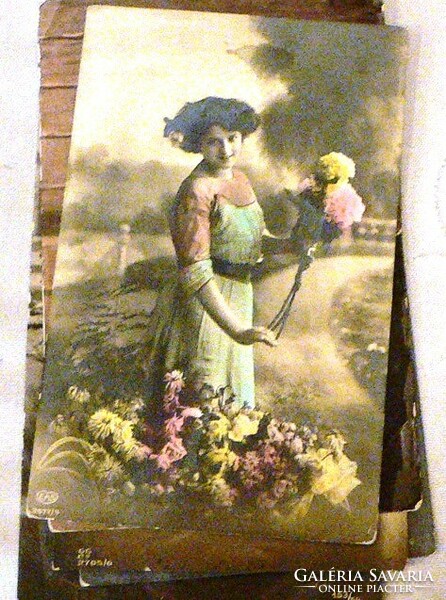 Antique postcards for ladies with flowers