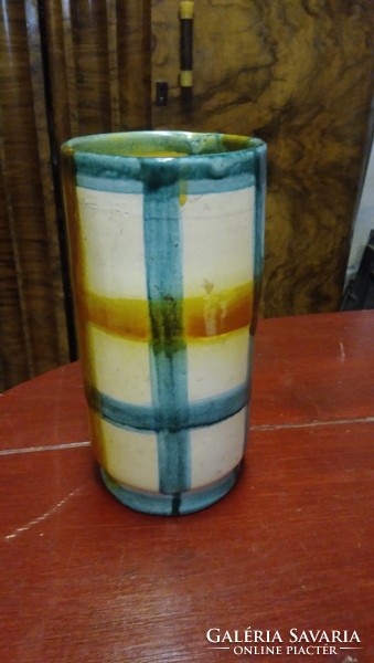 Jelzett csurgatott mázas  Lux Elek kerámia váza ,cilinder váza ,henger alakú, régi vintage retro