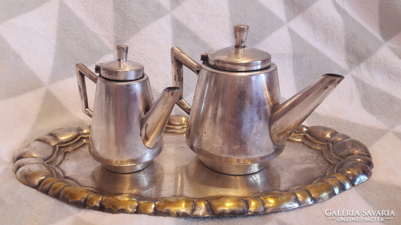 Antique silver-plated pouring set, jugs on a tray (m2605)