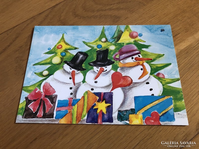 Christmas postcard with snowman