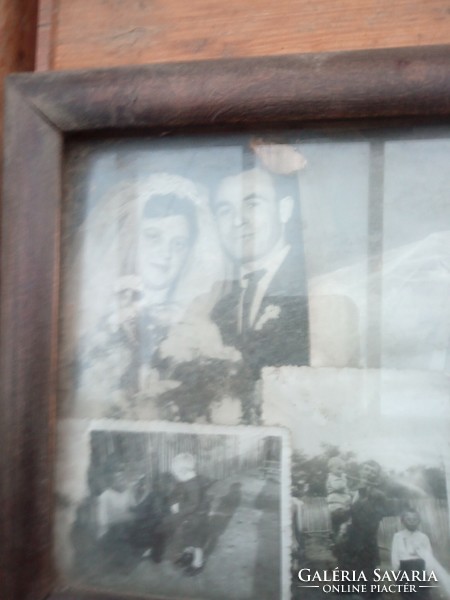 Old photos in a glazed wooden frame
